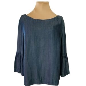 White House Black Market Blue Chambray Blouse Women's Size 14‎